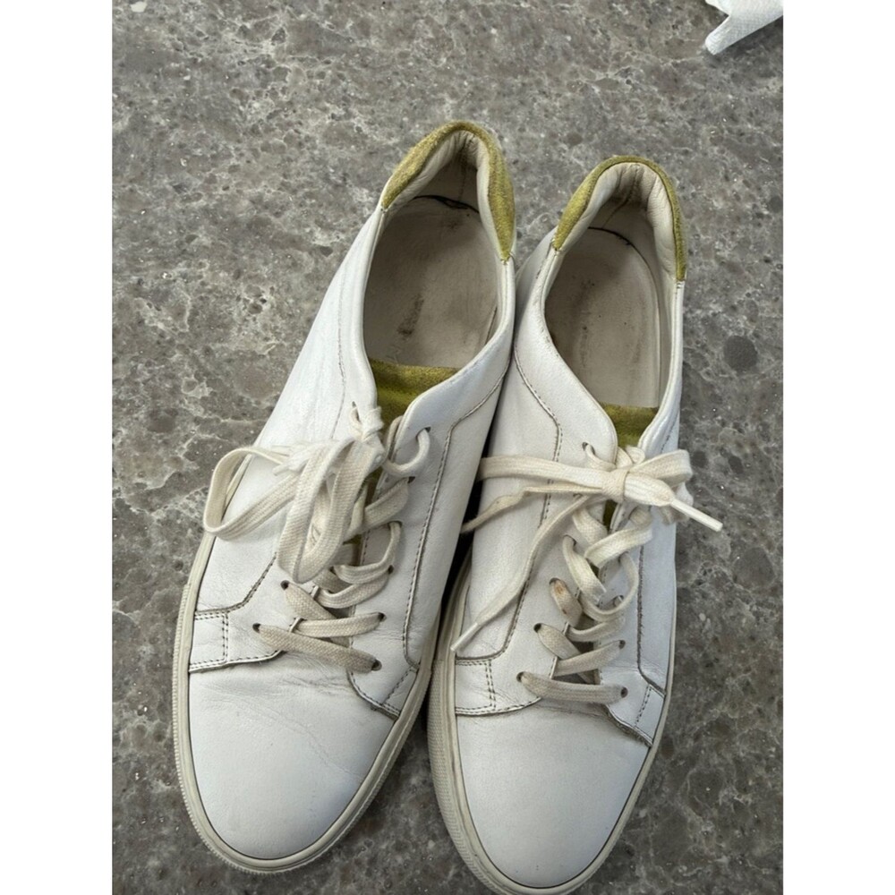 M. Gemi White Leather Sneakers with Lime Inner Collar